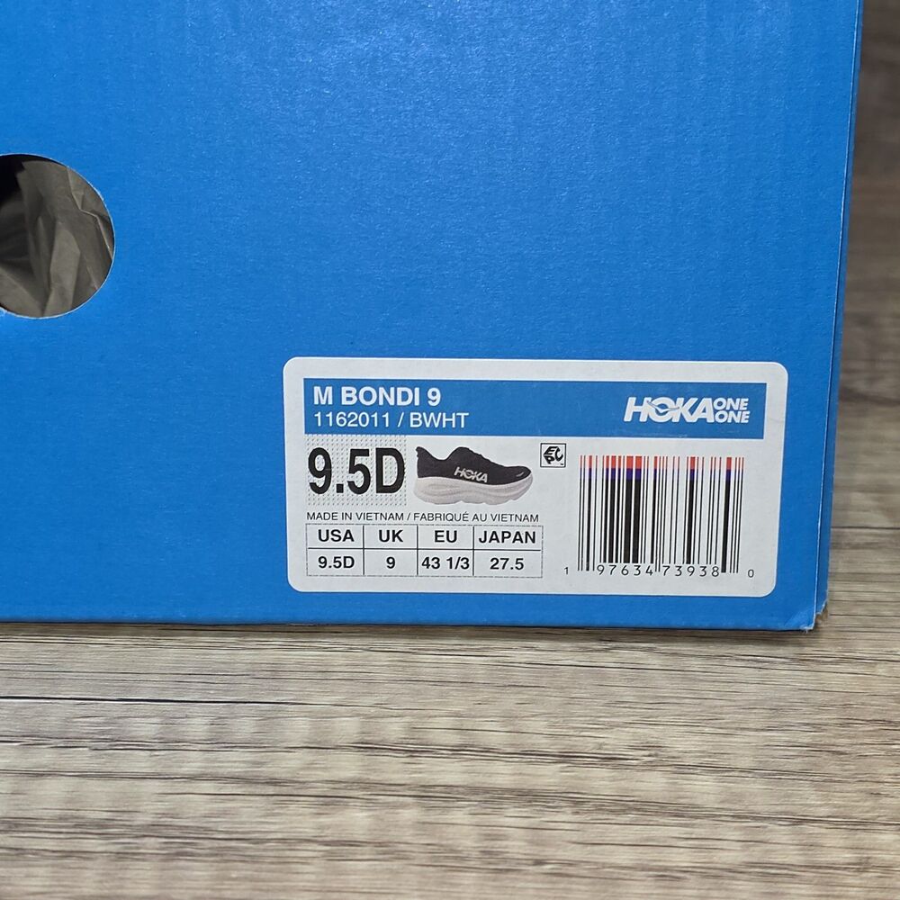 Hoka One Bondi 9 Men's Size 9.5D Black White Shoes 1162011 BWHT NEW - Picture 10 of 11